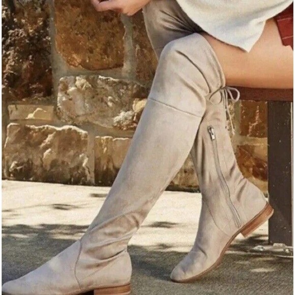 Gianni Bini Womens Fremaux Over the Knee Boots Taupe Tan Microsuede OTK size 6M - Picture 2 of 7